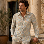 Structure Collection Men’s Geometric Cotton-Linen Shirt – Large