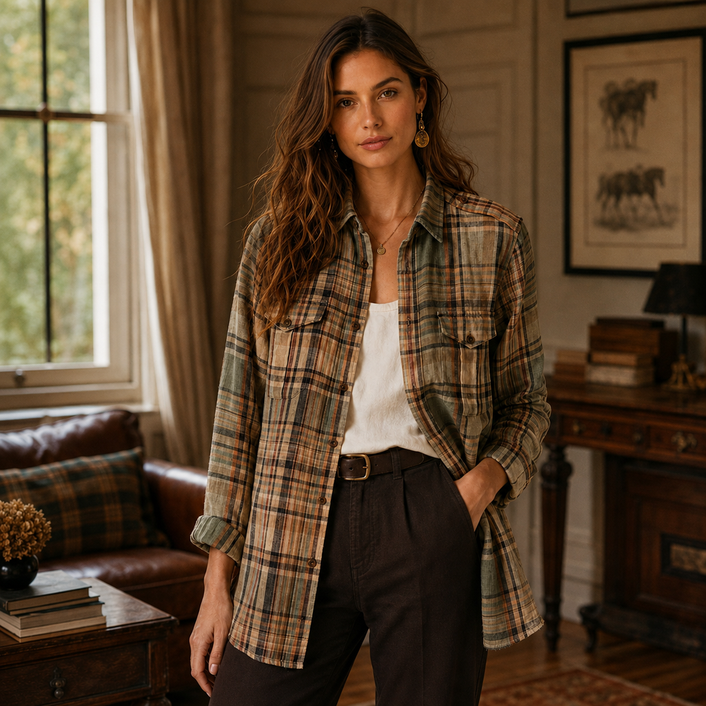 Ralph Lauren Women’s Linen Utility Shirt – Autumn Plaid