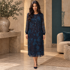 Wrap London Navy & Teal Leaf Print Dress UK 8