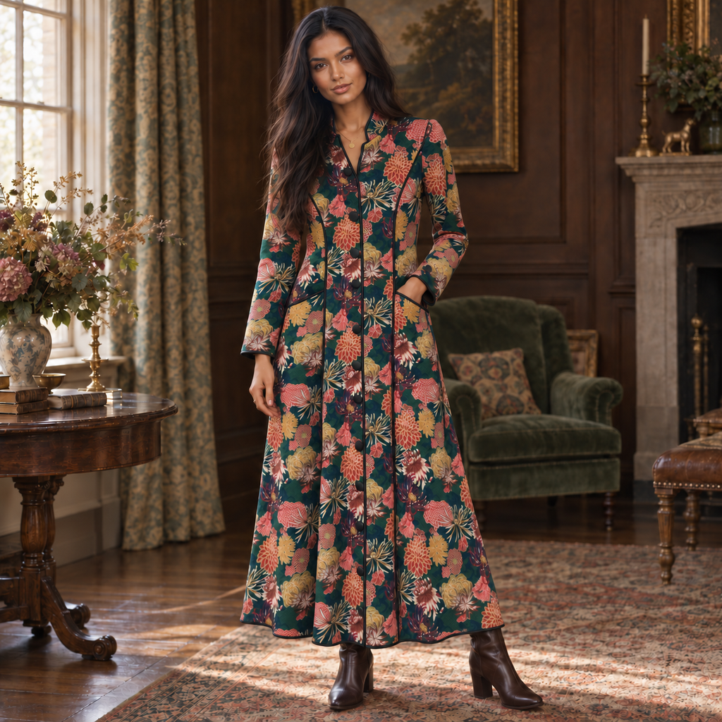 Vintage AnnaBelinda Dark Green Botanical Print Dress UK 12/14