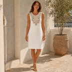 Monsoon Embellished White Cotton Shift Dress UK 8