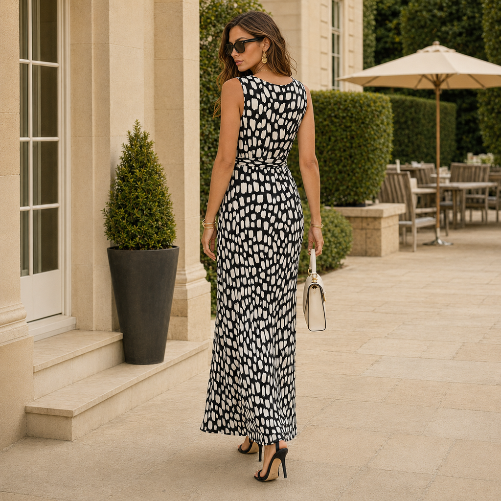 Hobbs Black & Cream Jersey Maxi Dress UK 8