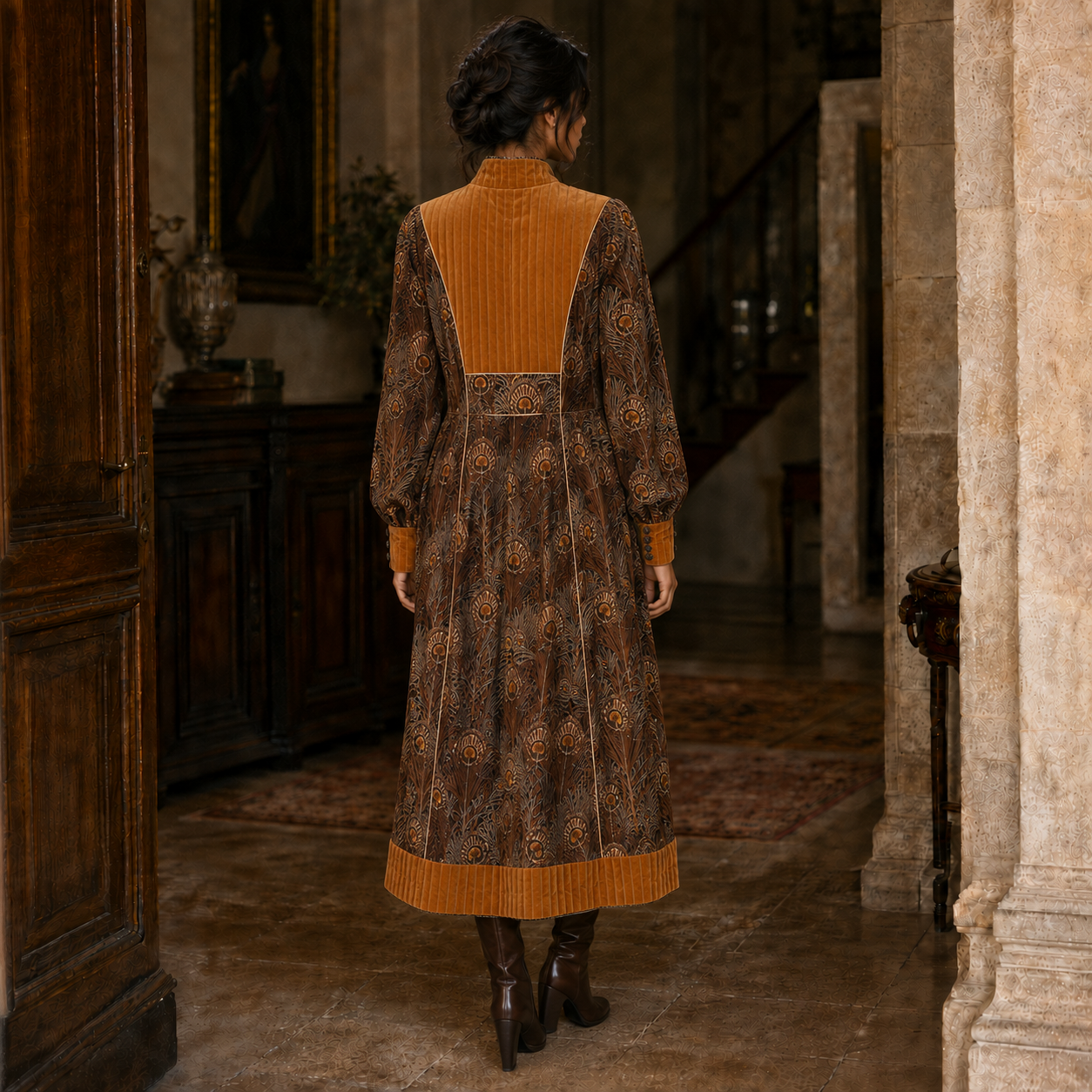Vintage AnnaBelinda Peacock Feather & Velvet Dress – UK 10/12