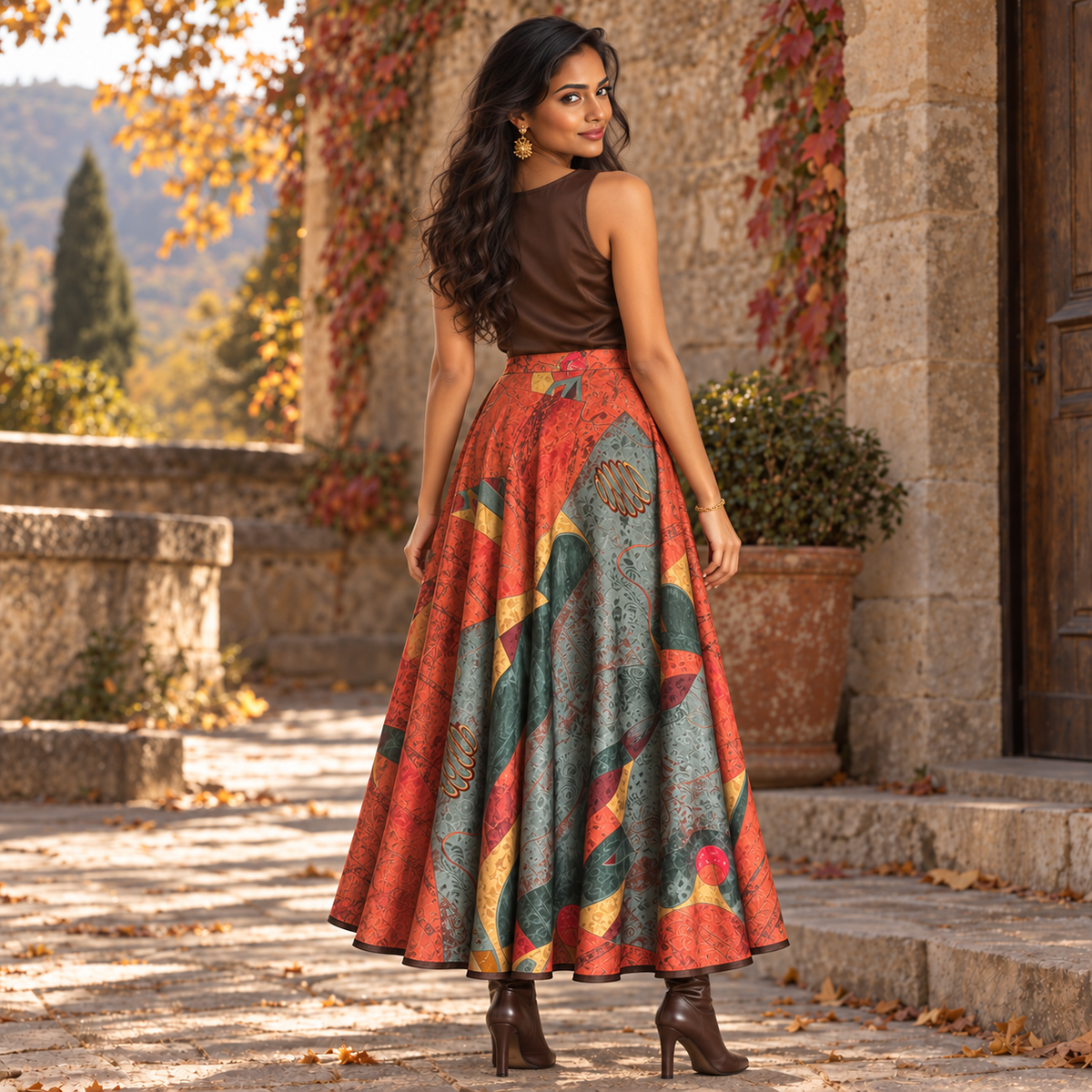 AnnaBelinda Vintage Abstract Silk Jacquard Skirt UK 10