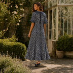 Vintage AnnaBelinda Oxford Navy & White Floral Dress UK 14/16