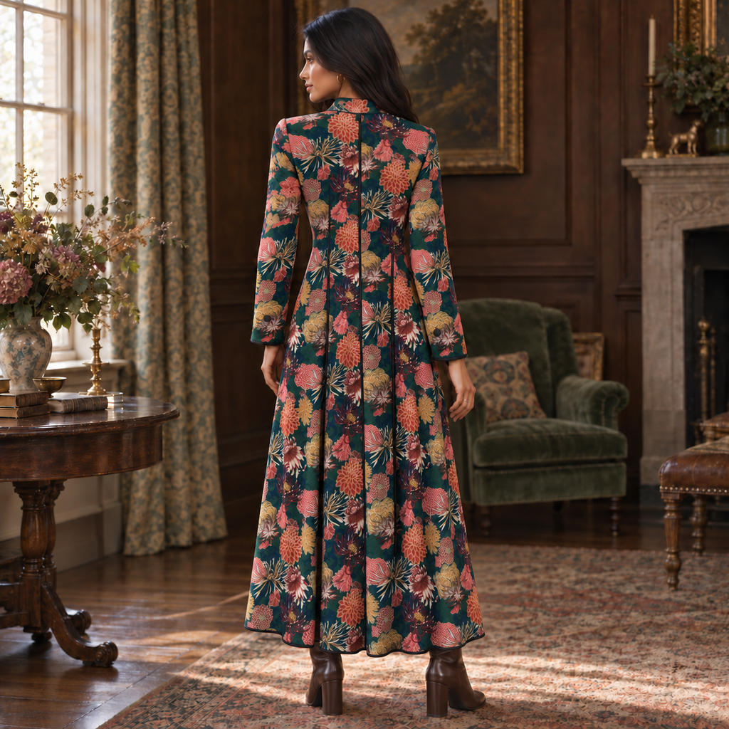 Vintage AnnaBelinda Dark Green Botanical Print Dress UK 12/14
