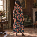 Vintage AnnaBelinda Dark Green Botanical Print Dress UK 12/14