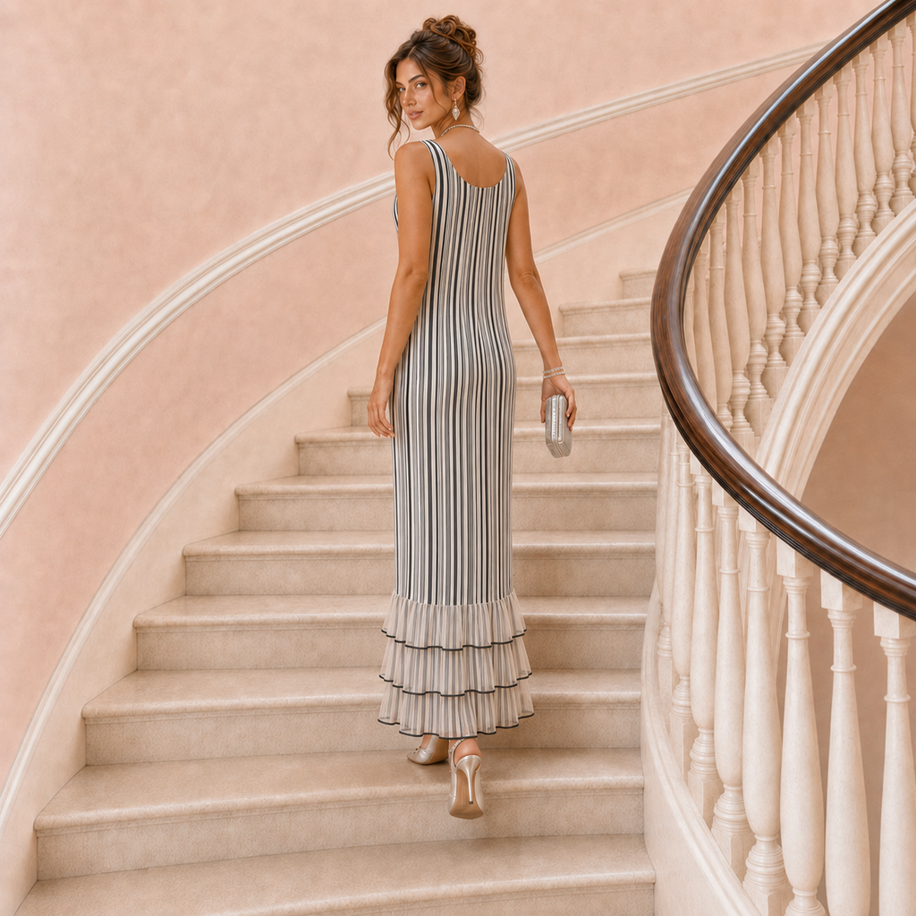 Rare Vintage Margot Paynton Striped Maxi Dress UK 12 Circa 1970