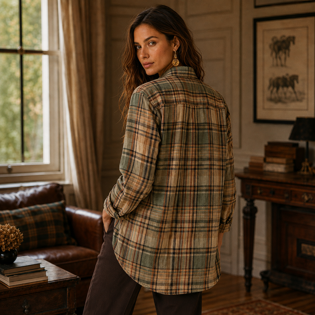 Ralph Lauren Women’s Linen Utility Shirt – Autumn Plaid