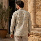 Structure Collection Men’s Geometric Cotton-Linen Shirt – Large
