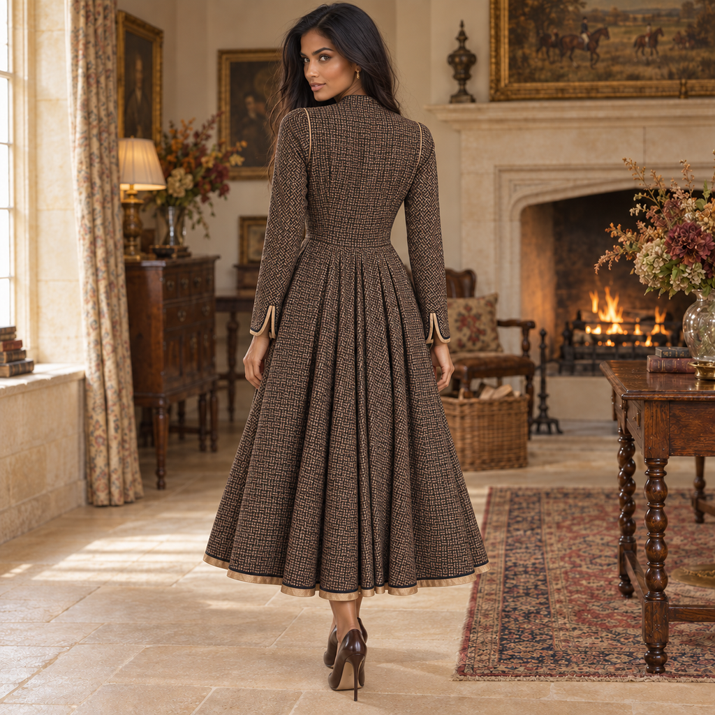 AnnaBelinda Vintage Brown & Bronze Wool Silk Dress UK 14/16 Unworn
