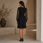 L.K. Bennett Rosa Black Knit Dress Sheer Silk Sleeves – UK 12
