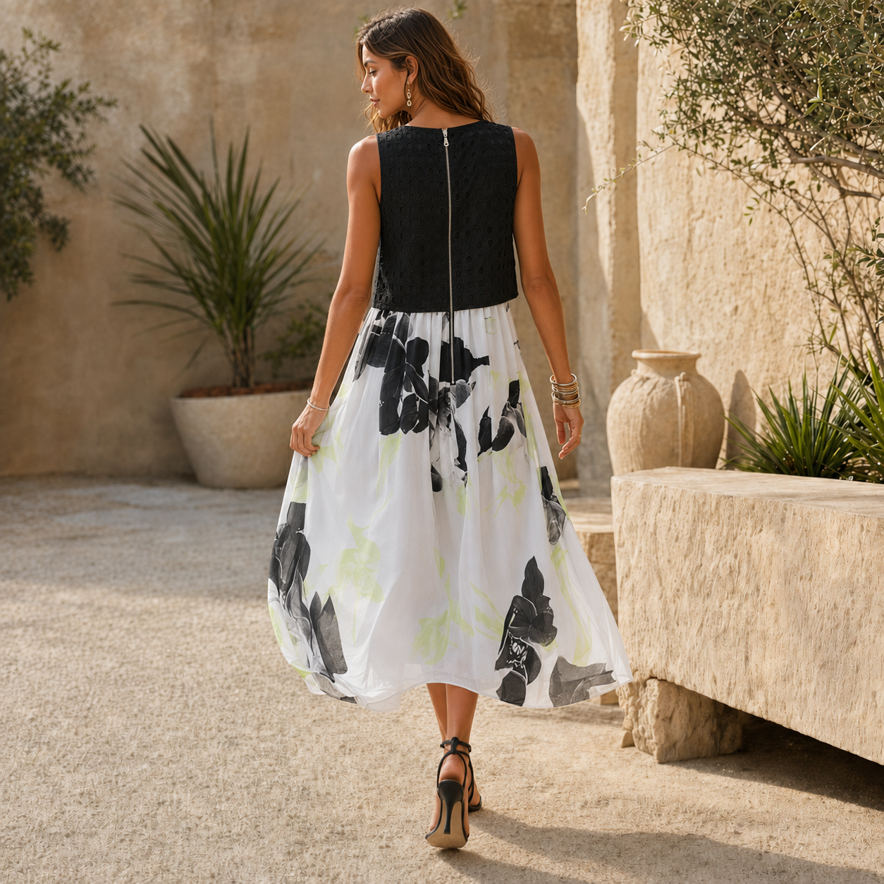 Mint Velvet Monochrome Floral Chiffon Dress UK 12