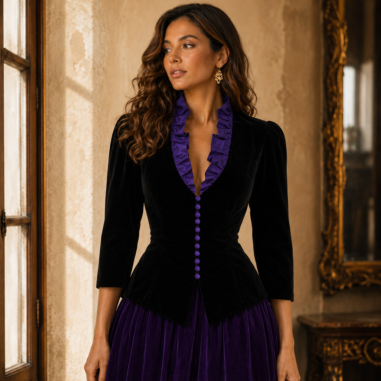 AnnaBelinda Vintage Black Velvet & Purple Silk Jacket UK 10/12