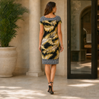 Frank Lyman Black & Yellow Palm Leaf Dress UK 14