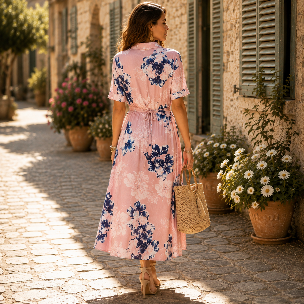 French Connection Pink & Blue Floral Shirt Dress  UK 8