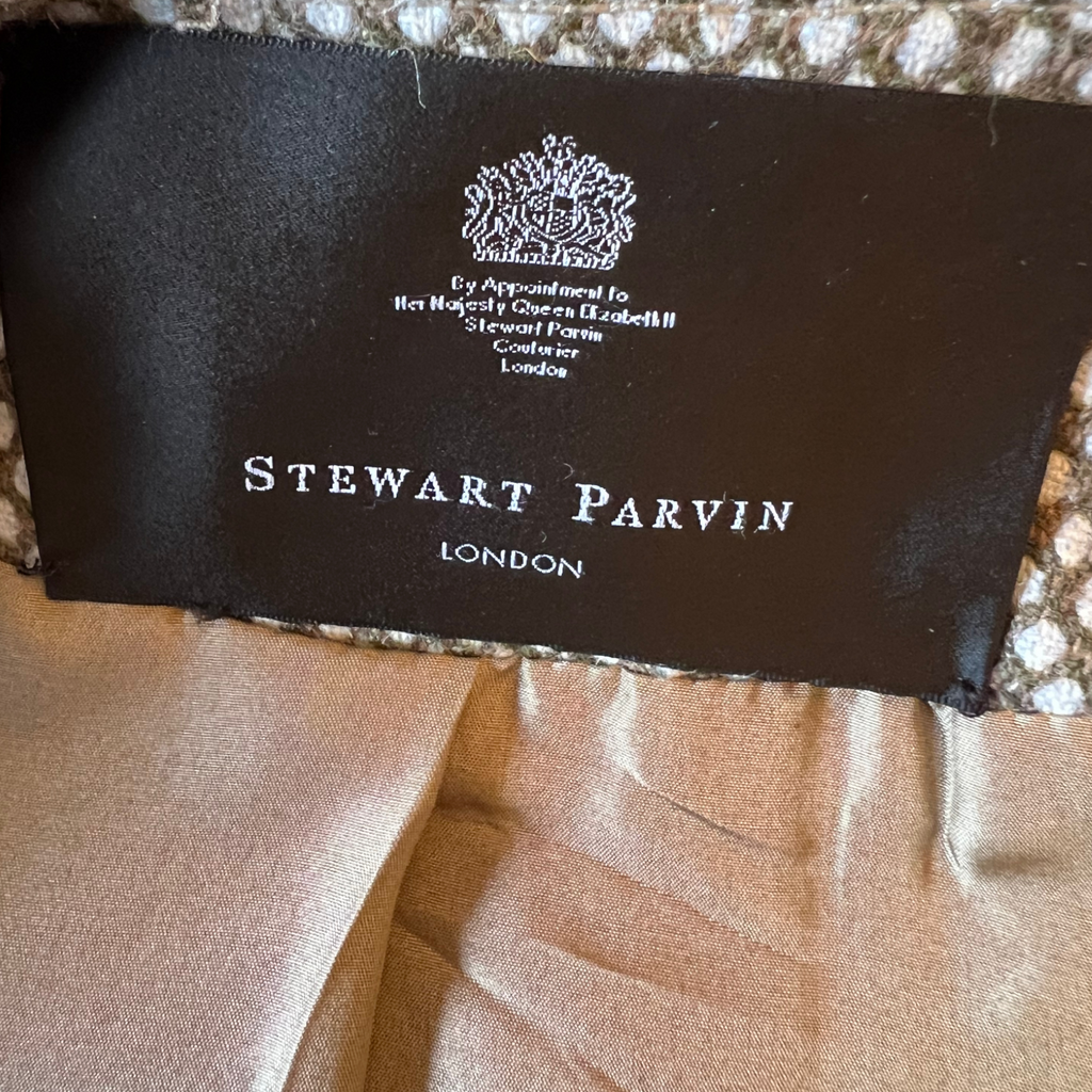 Stewart Parvin Rare Vintage Olive Green & Cream Dress Suit UK 10