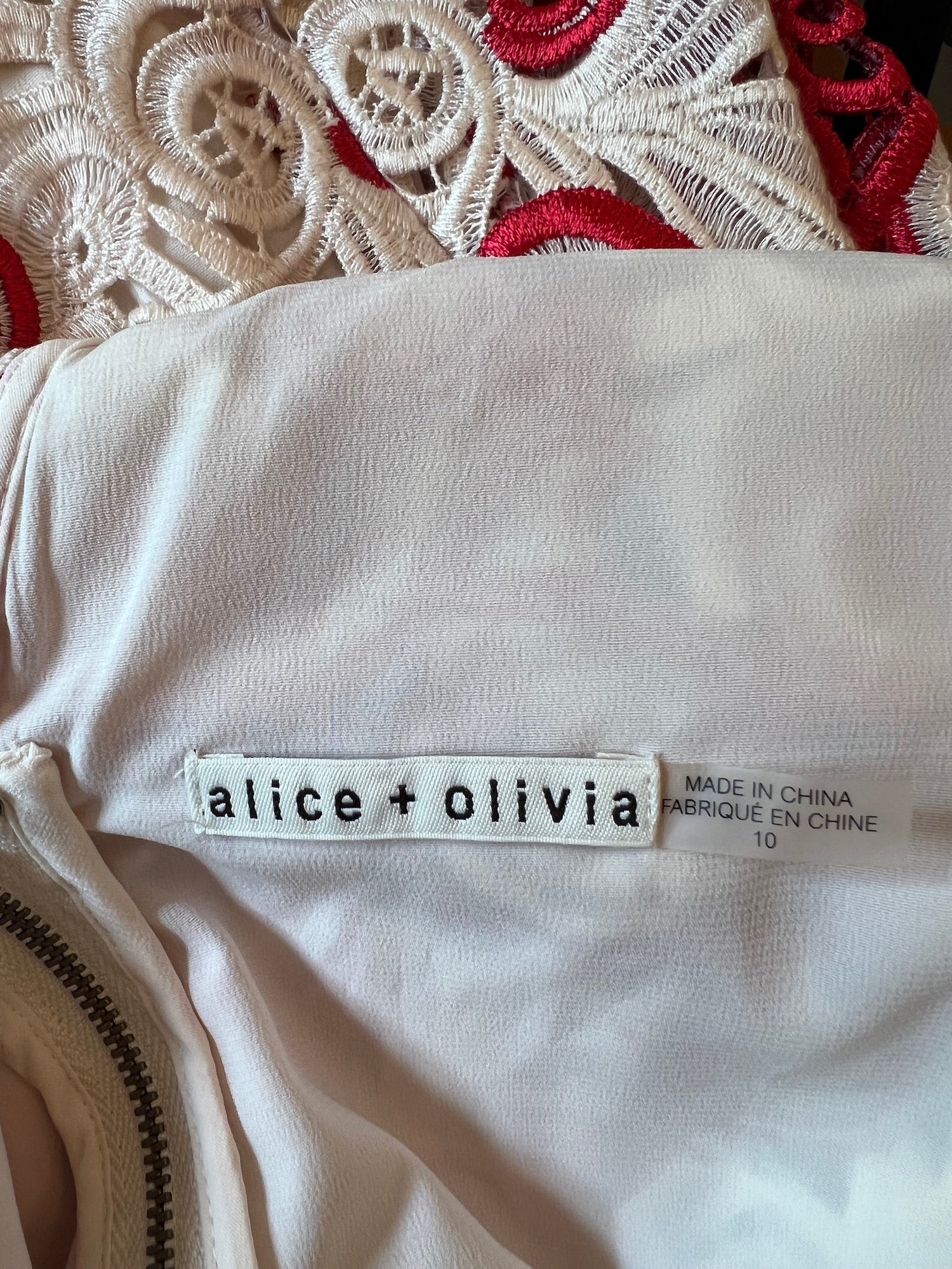 Alice + Olivia Red Ivory V Back Occasion Dress UK 14