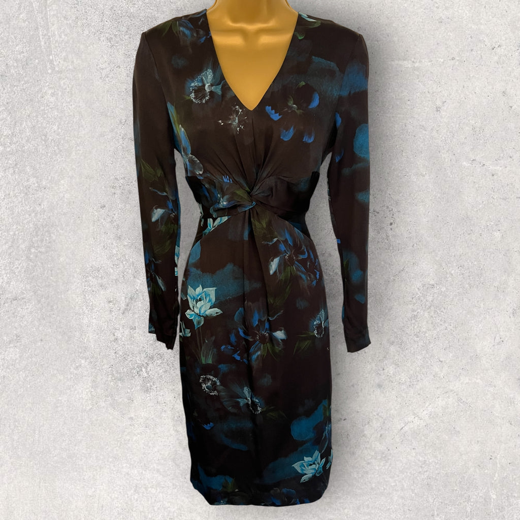Jigsaw Navy Floral Long Sleeve Pencil Dress UK 6