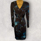 Jigsaw Navy Floral Long Sleeve Pencil Dress UK 6