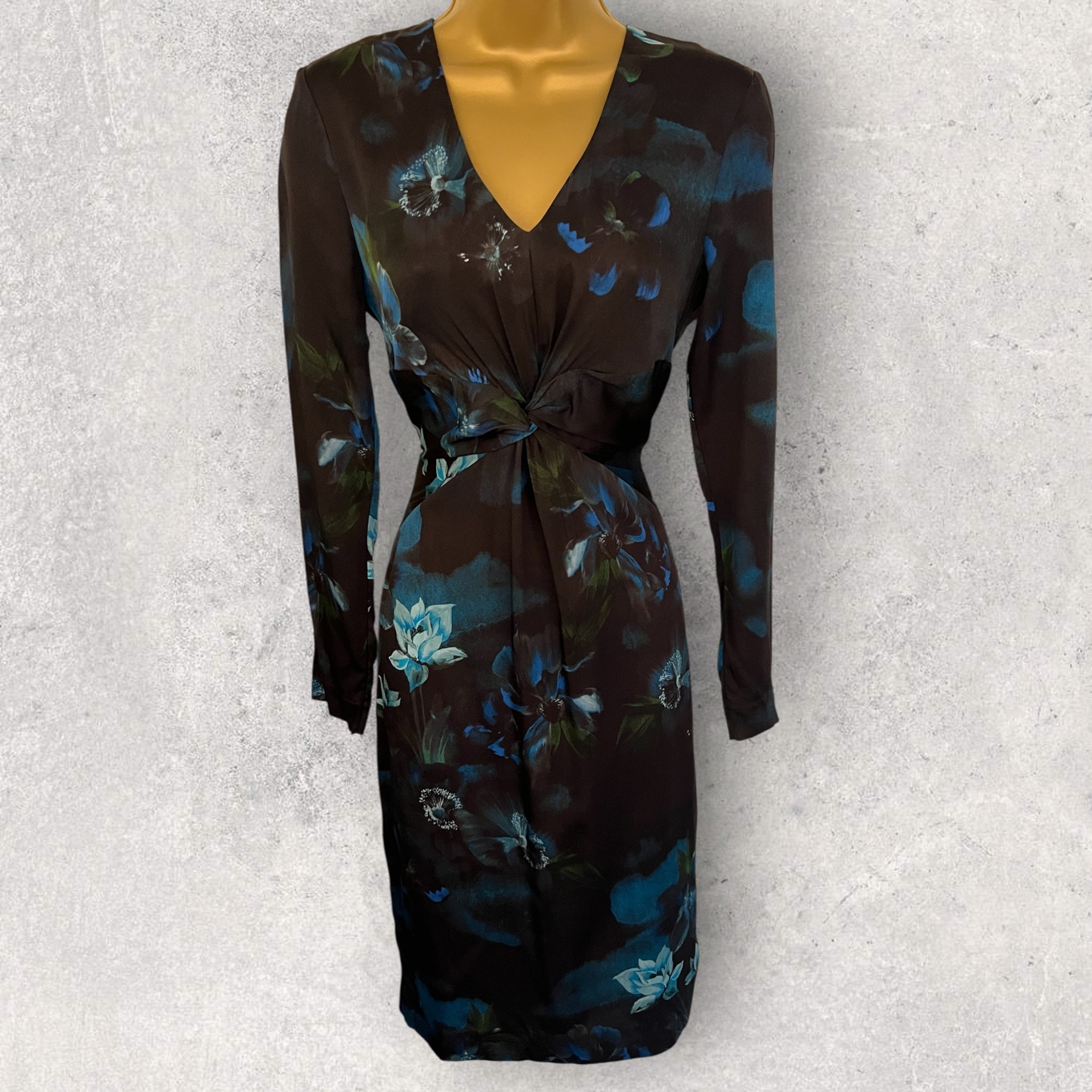 Jigsaw Navy Floral Long Sleeve Pencil Dress UK 6