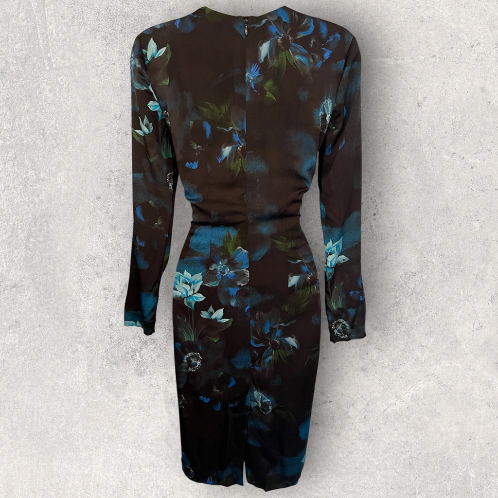 Jigsaw Navy Floral Long Sleeve Pencil Dress UK 6