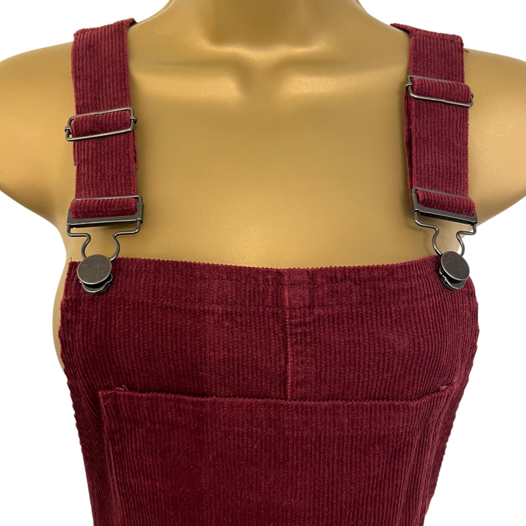 Brave Soul Cotton Burgundy Cord Mini Pinafore Dress UK 8
