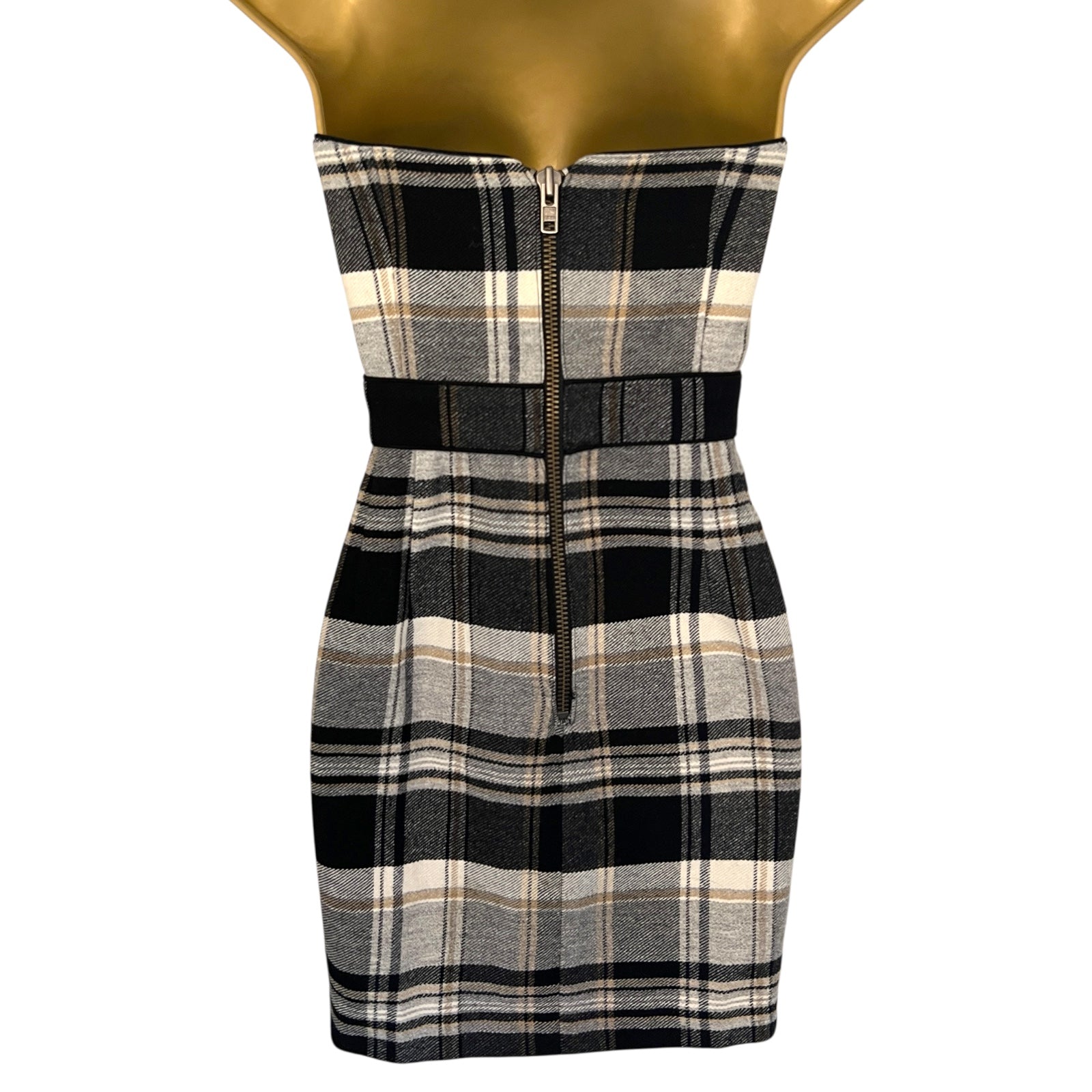 French Connection Black & GreyTartan Checked Wool Dress UK 8