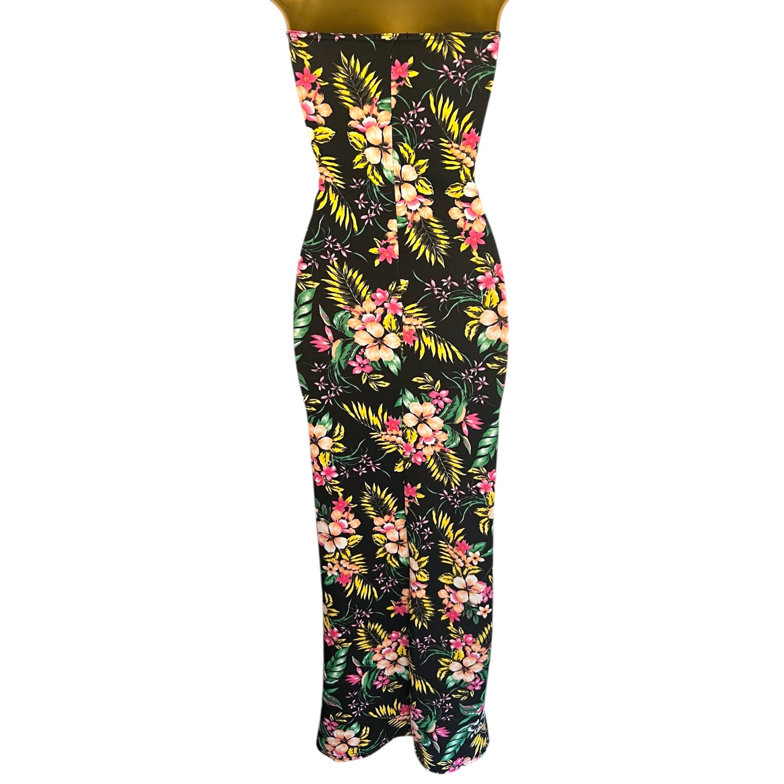Boohoo Black Tropical Floral Bandeau Maxi Dress UK 12