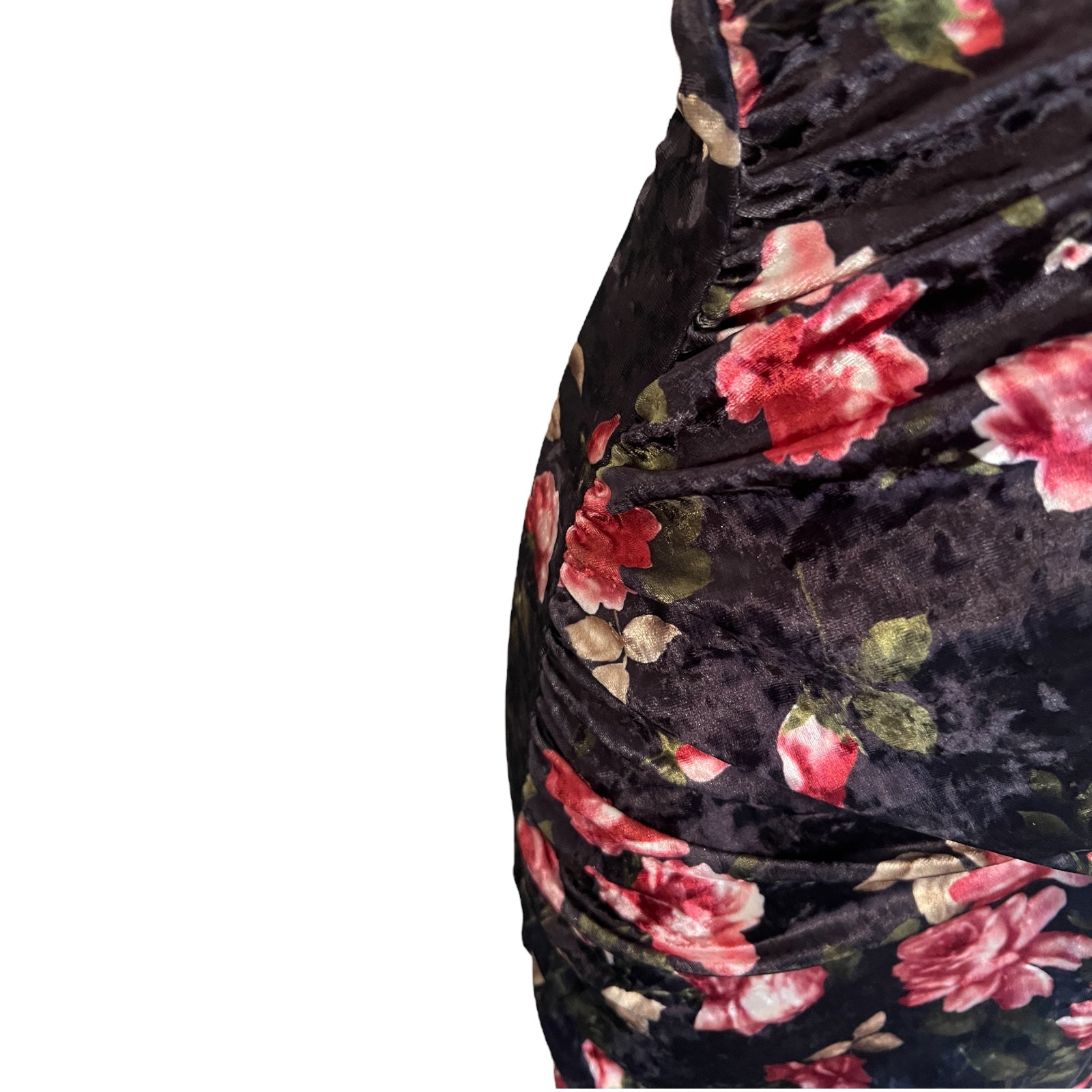 M&S Limited Edition Black Pink Velvet Floral Short Sleeve Dress UK 8