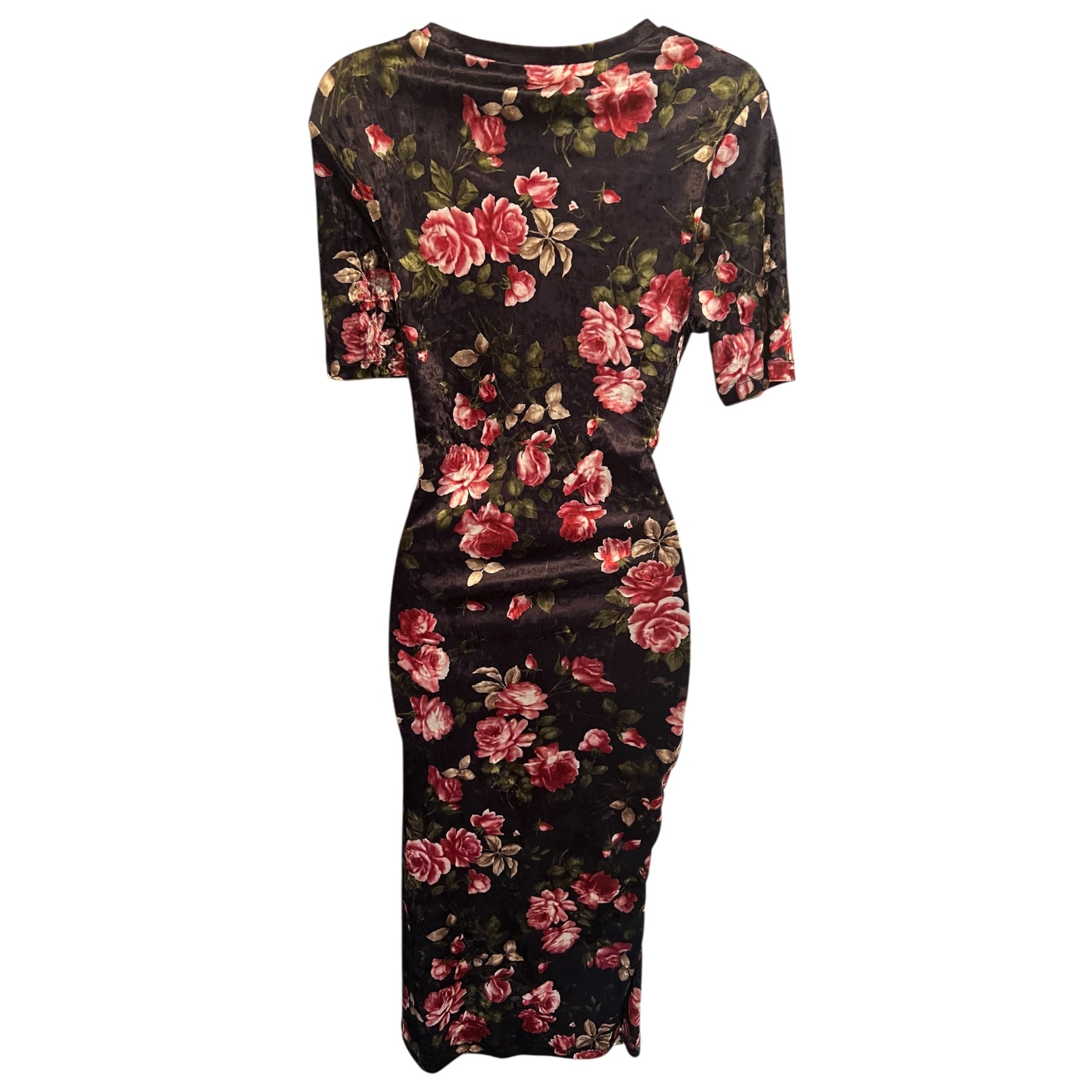 M&S Limited Edition Black Pink Velvet Floral Short Sleeve Dress UK 8