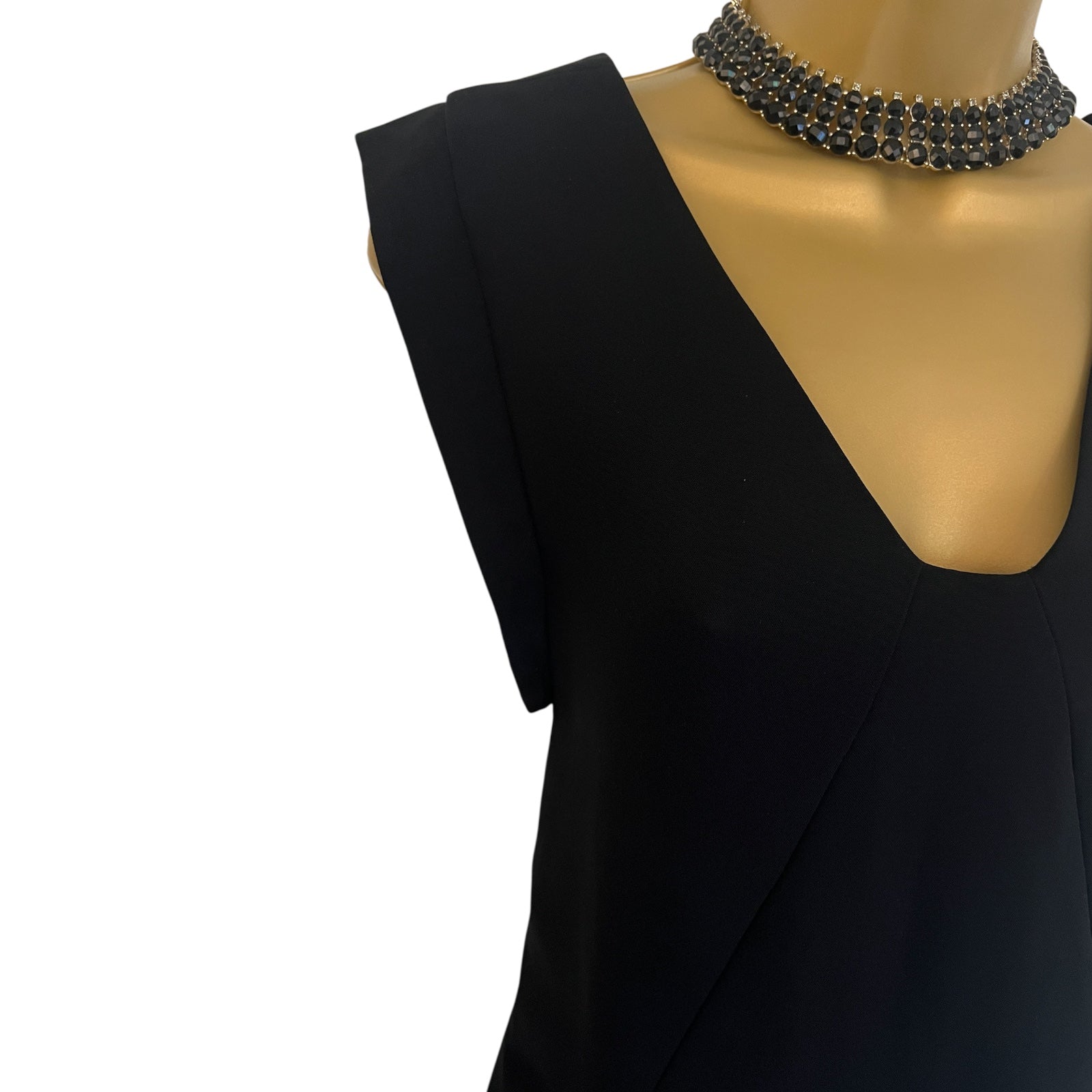 Reiss Pepper Black Crepe Frill Back Mini Shift Dress Pockets UK 4