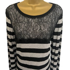 M&S Black & Grey Striped Floral Lace Yoke Dress UK 12