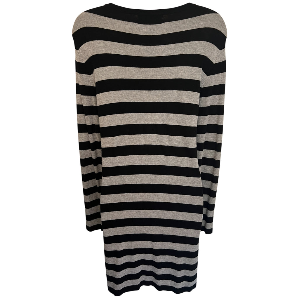M&S Black & Grey Striped Floral Lace Yoke Dress UK 12