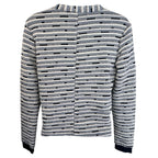 B.Young Ivory Blue Black Cotton Cardigan UK 10