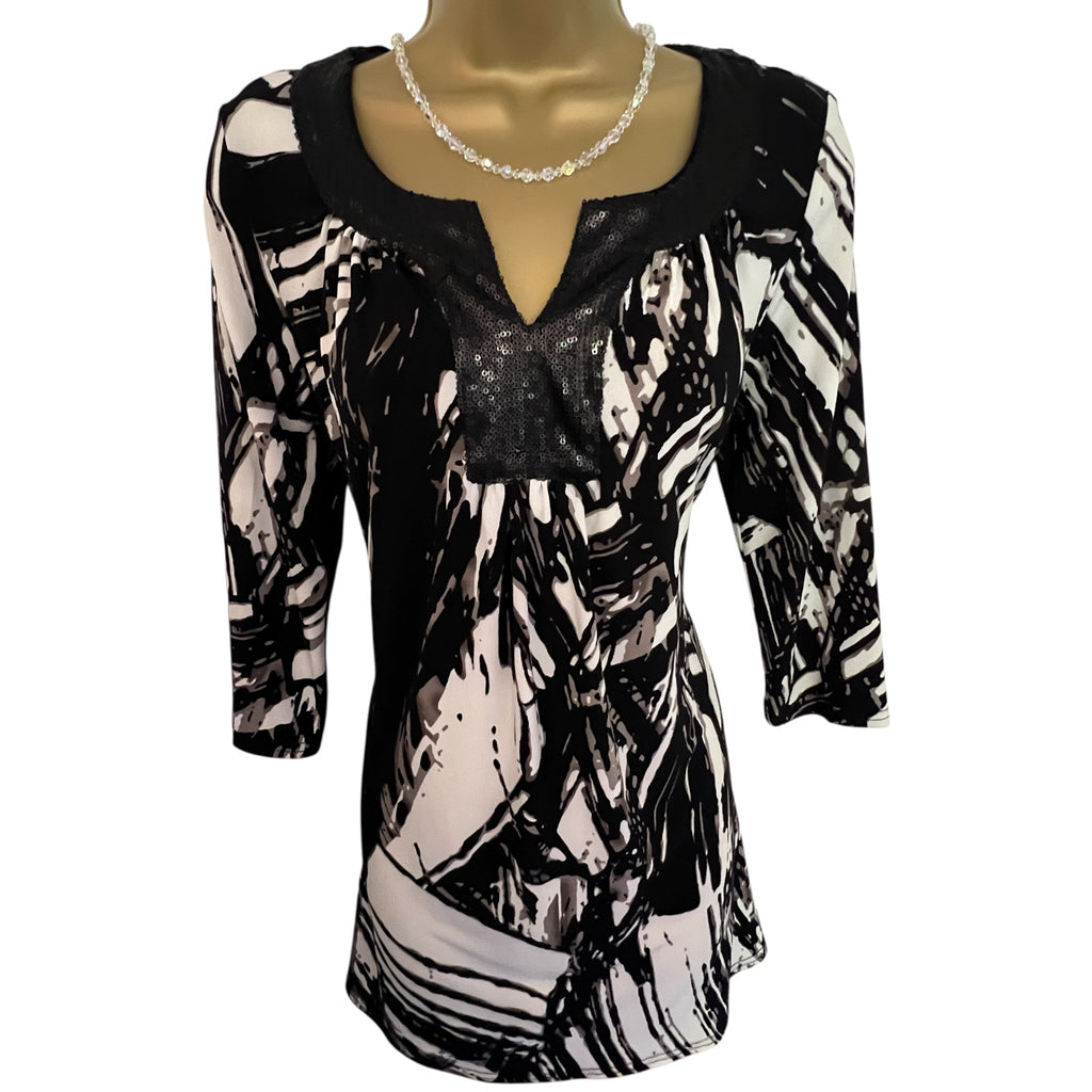 Marks & Spencer Black Ivory Sequin Neckline Top  UK 8