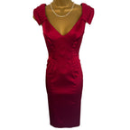 Karen Millen Red Satin Bodycon Sleeveless Cocktail Dress Sexy UK 8