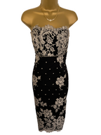 Linea Raffaelli Black Mesh Ivory Lace Silk Floral Dress UK 14