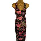 Monsoon Black & Pink Floral Cotton Halter Neck Dress UK 8