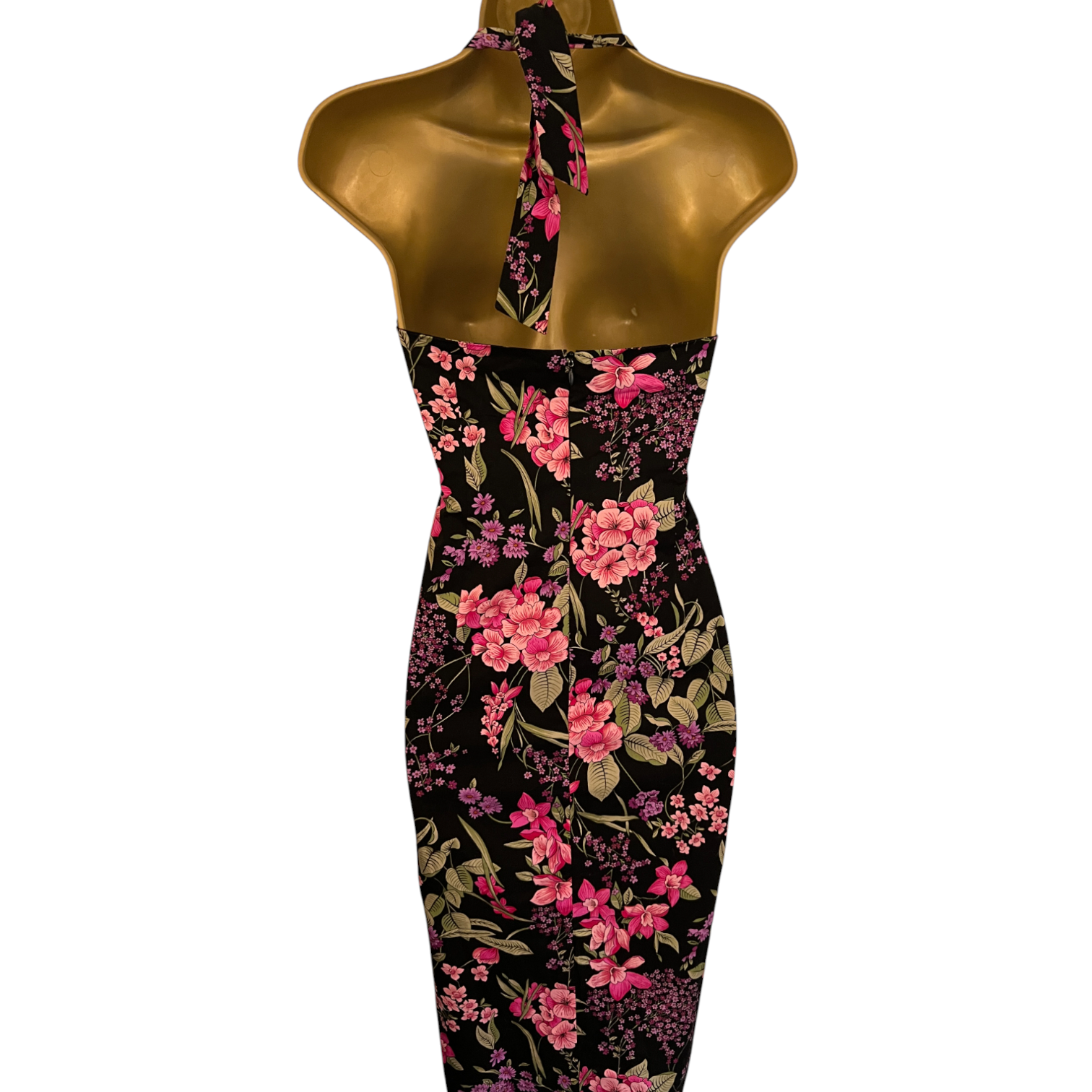 Monsoon Black & Pink Floral Cotton Halter Neck Dress UK 8