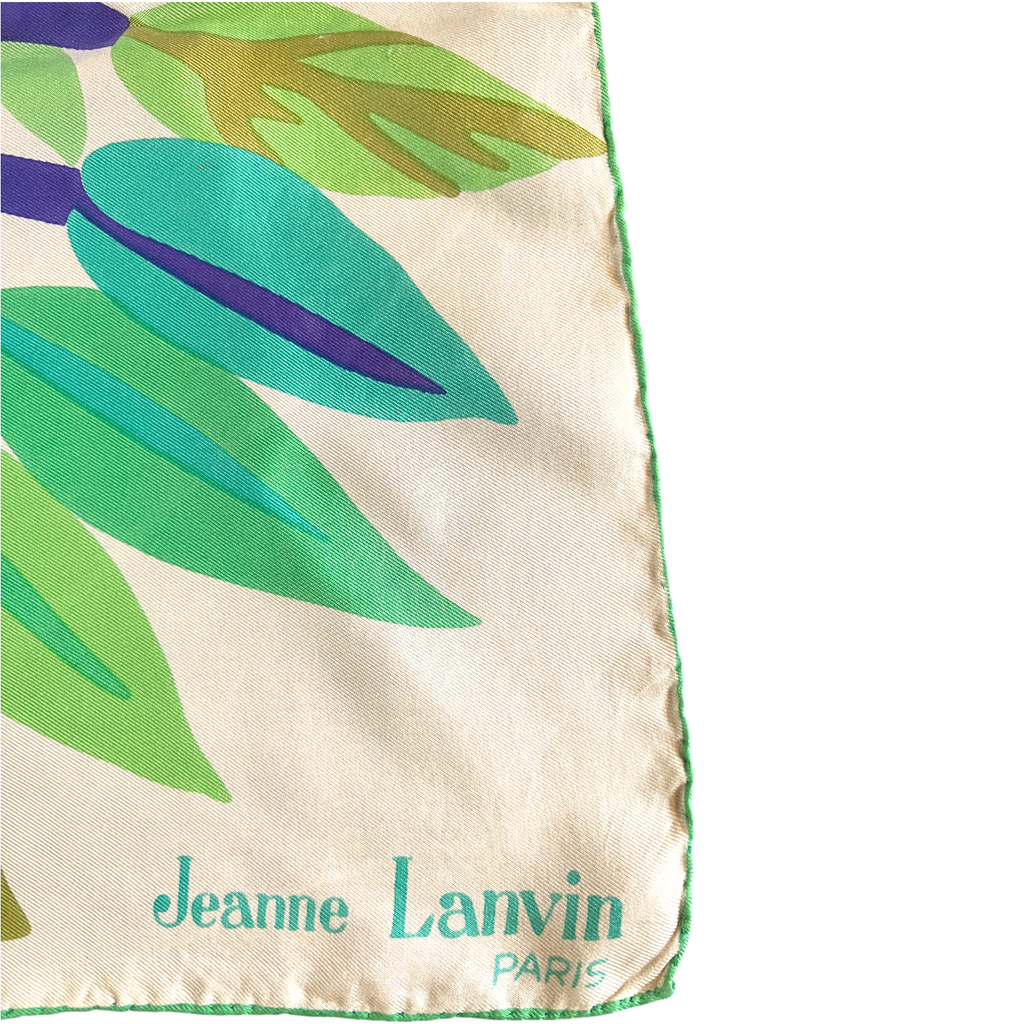 Jeanne Lanvin Rare Vintage Greens & Cream Silk Floral Scarf
