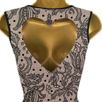 Evita Black Lace Print Back Heart Cut Out Skater Dress UK 8