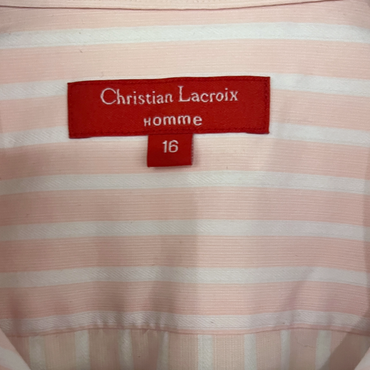 Christian Lacroix Mens Pink & White Striped Cotton Shirt 16" 44" Chest