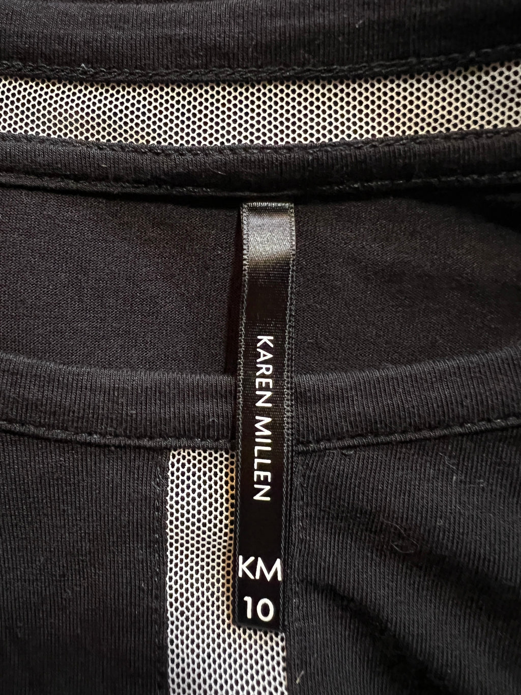 Karen Millen Black Cream Mesh Insert Stripe Sleeve Top UK 10