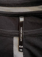 Karen Millen Black Cream Mesh Insert Stripe Sleeve Top UK 10