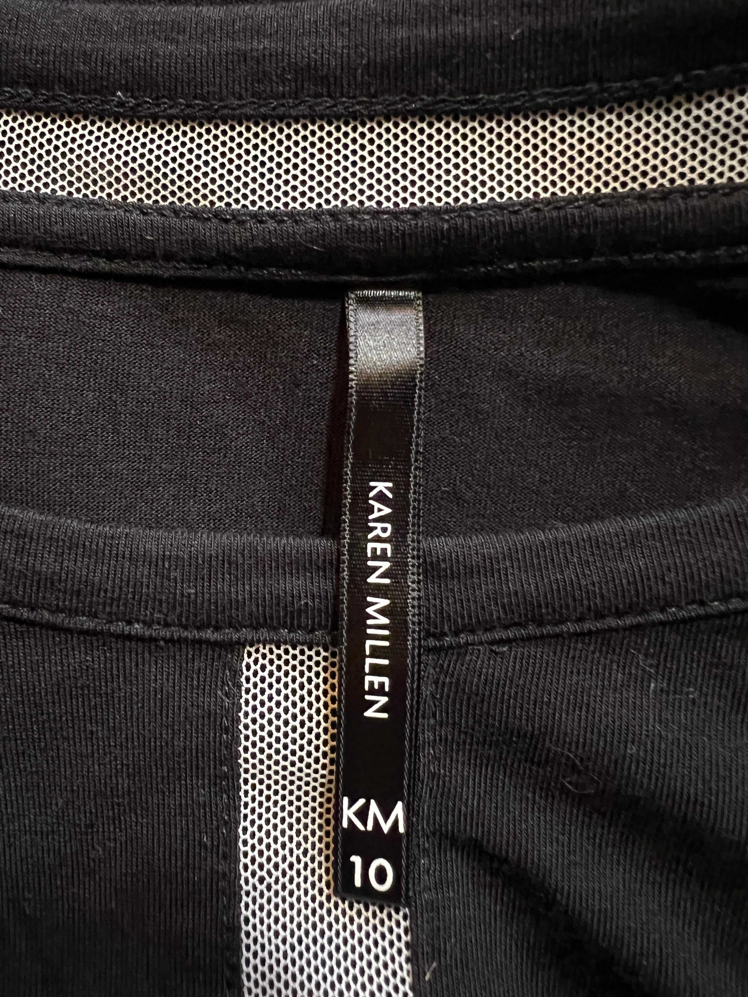 Karen Millen Black Cream Mesh Insert Stripe Sleeve Top UK 10