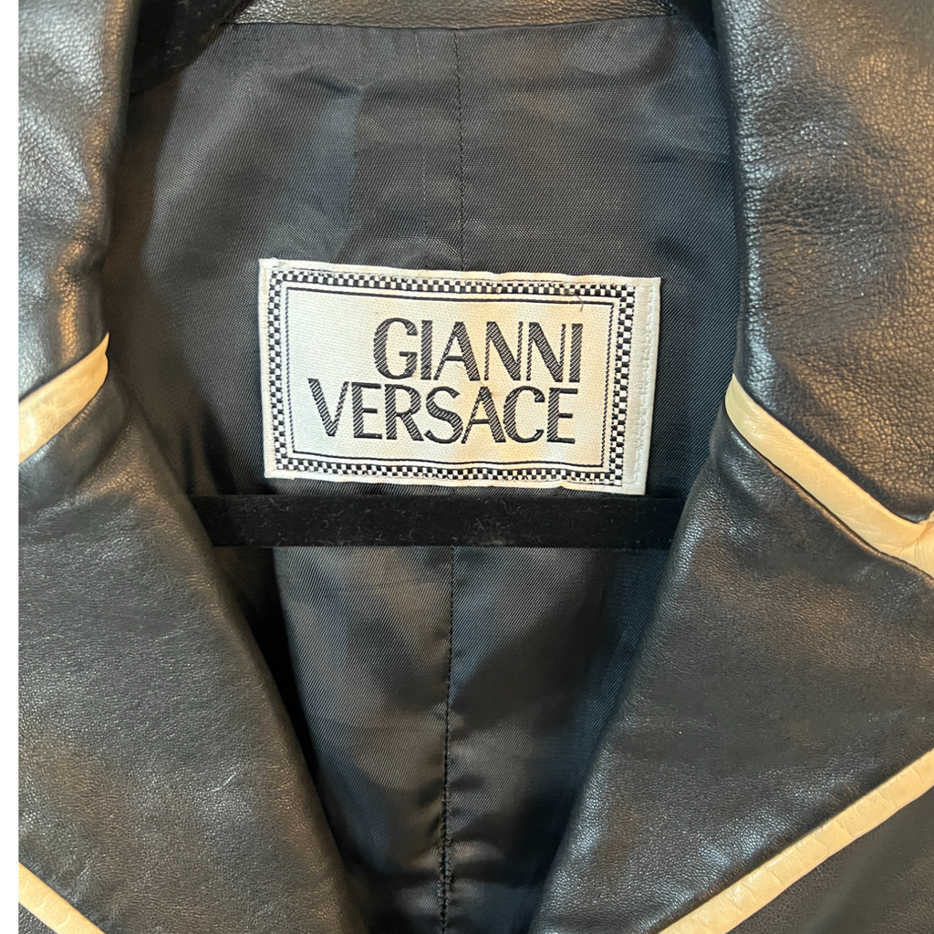 Gianni Versace Vintage Brown & Cream Lambs Leather Jacket UK 12