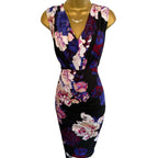 Adrianna Papell Black Purple Floral Bodycon Dress UK 8