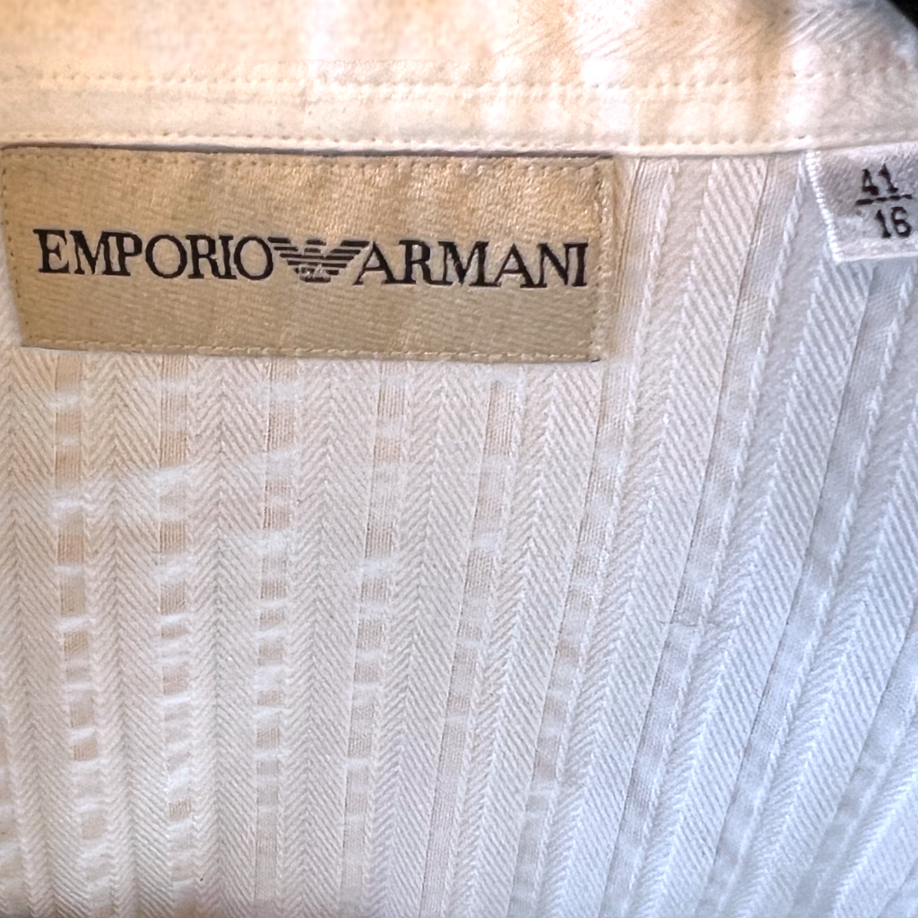 Emporio Armani White Ribbed Slim Fit Cotton Shirt 41/16