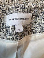 Fenn Wright Manson Geneva Navy Ivory Frayed Tweed Dress UK 16
